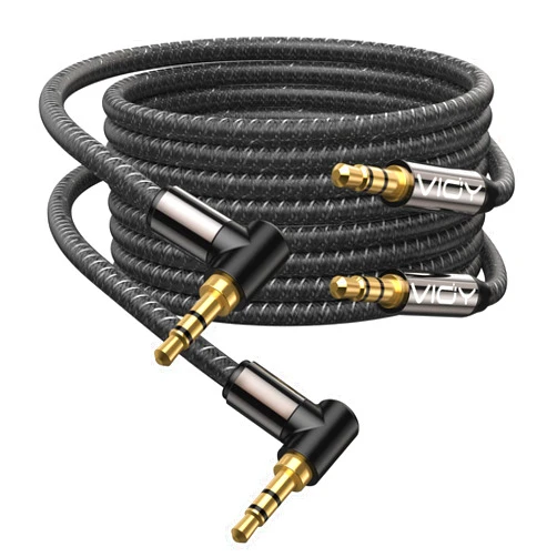 VIOY Aux Cable 3 FT(2 Pack)-3.5 mm Aux Cord Right Angle Male to Male Audio Stereo Auxiliary Cable 90 Degree, 1/8 Braided Cord for Car Compatible with Headphone, Car Stereo, Speaker, Echo & More