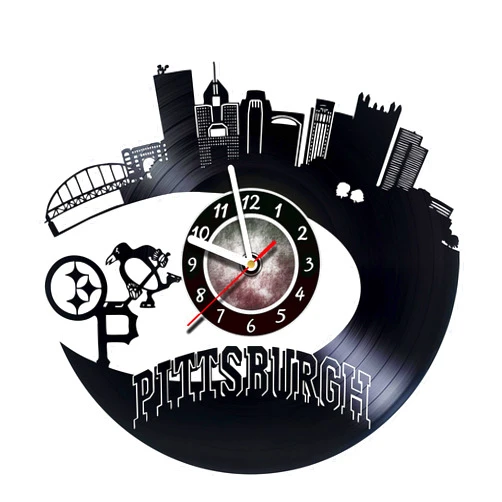 AMARAroom Modern Clock Pittsburgh - Wall Clock Made of Vinyl Record - Original Decor - Unique Design - Incredible Gift Idea