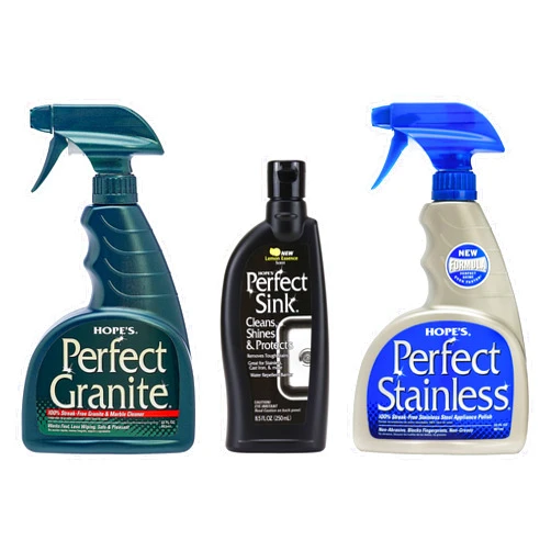 HOPE'S Perfect Stainless, Perfect Granite, and Perfect Sink Cleaner Bundle, Streak Free Polishing Kitchen Cleaners Removes Stains, Restores, and Repels Water, 3 Pack