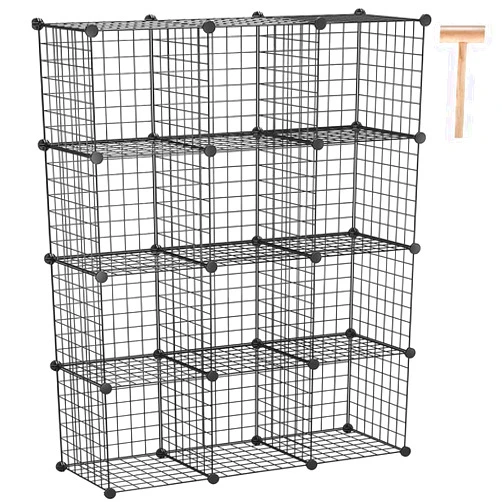 C&AHOME Wire Cube Storage, 12-Cube Storage Organizer Metal, C Grids Storage Bins Shelving, Modular Bookshelf Shelf, Closet Cabinet Ideal for Bedroom, Office 36.6”L x 12.4”W 48.4”H Black