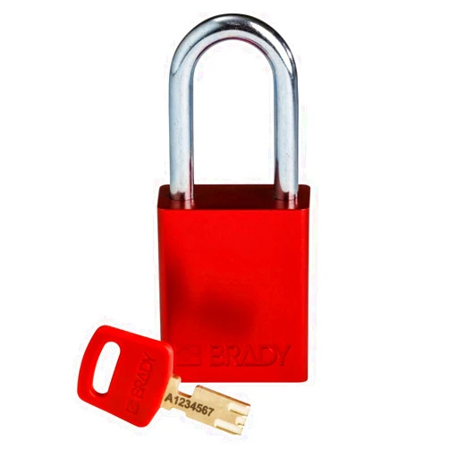Brady SafeKey Lockout Padlock - Aluminum - Red - 1.5
