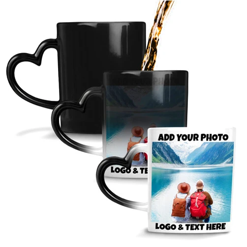 Personalization Lab Custom Heat Sensitive Photo Mug, Heart Handle Picture Mug - 11 OZ - Add Photo, Logo, Picture or Text, Personalized Magic Color Changing Coffee Mug, Gifts For Mom, Her, Him