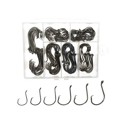 Afmivs Circle Hooks Saltwater, 160PCS/150PCS Fishing Hooks Saltwater, 6 Sizes Fish Hooks, Catfish Hooks Octopus Hooks, 2#1 1/0 2/0 3/0 4/0 5/0 6/0, Black High Carbon Steel with Portable Plastic Box