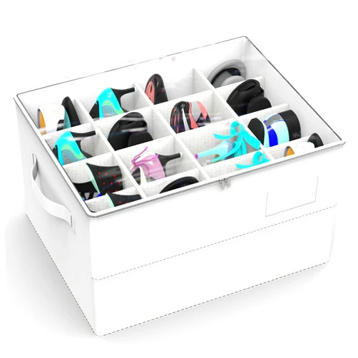 INSPOLIG Shoe Organizer for Closet,Fabric Shoe Storage Boxes with Clear Cover and Net,Fits 16 Pairs,Larger Adjustable Dividers for Shoes Sneakers and High Heeled(White)