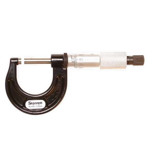 Starrett Outside Micrometer with One-Piece Spindle, Satin Chrome Finish and Advanced Sleeve Design - Quick and Easy Adjustment, 0-25mm Range, 0.001mm Graduation - V436.1MXRL-25