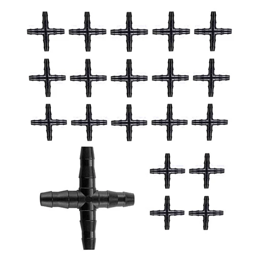 BEADNOVA Drip Irrigation Connectors 20 Pcs 1/4 Inch Barbed Connector 4 Way Couplings Irrigation Connectors for 1/4 Inch Drip Tubing Water Tubing Gardening Irrigation Supplies (20pcs)