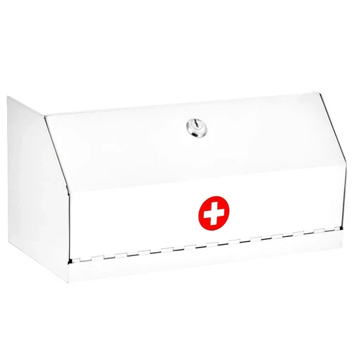 AdirMed Locking Medicine Box, First Aid Steel Lock Box for Medication, Small Wall Mounted Medicine Lock Box with Key, 6