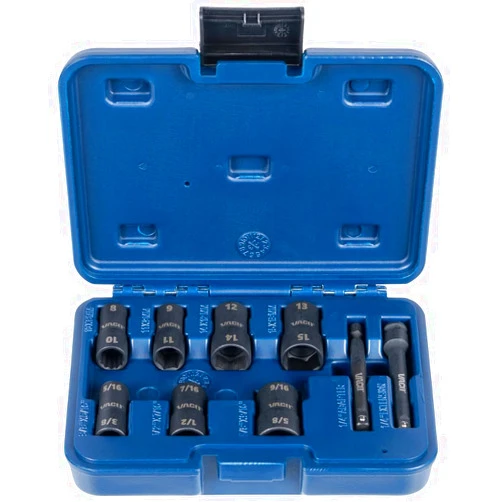 VACO VAC4092 2-in-1 Impact Flip Socket Set, 1/4-Inch Drive, 6-Point, 14 SAE and Metric Sizes, 7 Sockets, 2 Nested Adapters and Case, 9-Piece