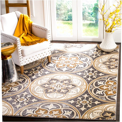 SAFAVIEH Lyndhurst Collection Area Rug - 8' x 11', Light Grey & Beige, Floral Design, Non-Shedding & Easy Care, Ideal for High Traffic Areas in Living Room, Bedroom (LNH341B)