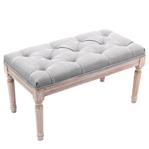 chairus Fabric Entryway Bench with Button Tufted Seat and Rustic Wood Legs, Vintage Bedroom Bench End of Bed, Padded Extra Seating Bench for Living Room Office Studio Hallway, Grey