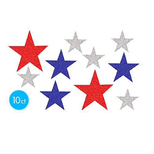 Shindigz Red, White and Blue Glitter Star Assortment, 10pc