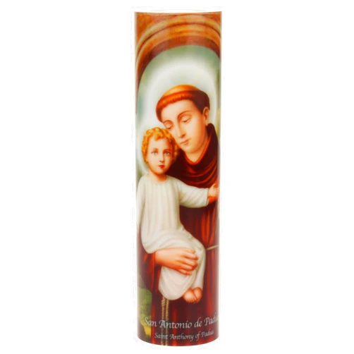 Stonebriar Saints Collection St. Anthony Flickering LED Prayer Candle - English & Spanish Prayers, Unique Religious Decoration for Altar, Mantle or Home