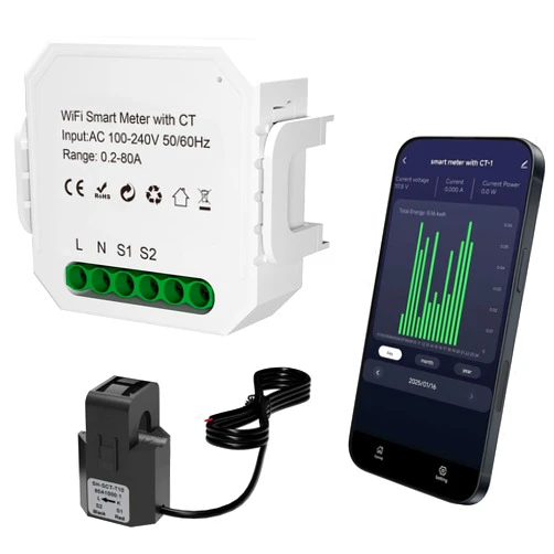 LEDMUNDO Smart Energy Monitor, Single Phase Clamp Electricity Meter with 1 * 80ACT Current Transformer, WiFi, Real-Time Electricity Monitor/Meter, Solar/Network Metering