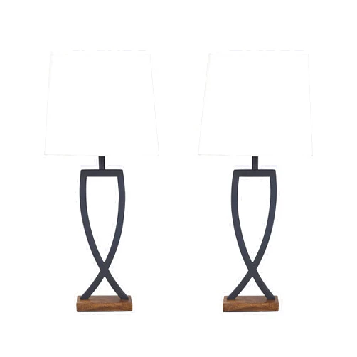 Signature Design by Ashley Makara Metal Minimalist Table Lamp, 2 Count Lamps, Black & Brown