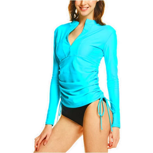 TSLA Women's Half-Zip Front Rash Guard, UPF 50+ Side Adjustable Long Sleeve Swim Shirts