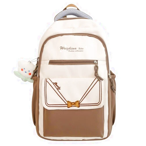 Etnoreun Kawaii Laptop Backpack With Accessory Spacious Cute Rucksack Multiple Compartments (Khaki)