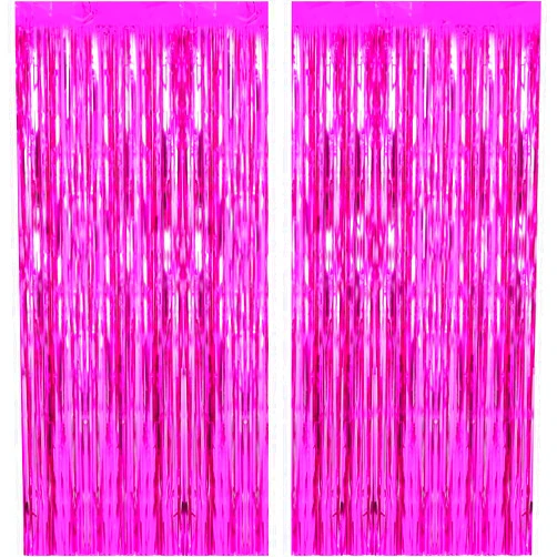 BBPOOL Hot Pink Foil Fringe Curtains for Birthday Party 2 Pack 3.2ft x 8.2ft Tinsel Streamers Fringe Backdrop Curtains for Graduation Decorations Class of 2024 Baby Shower Birthday Decoration (Hot Pink)