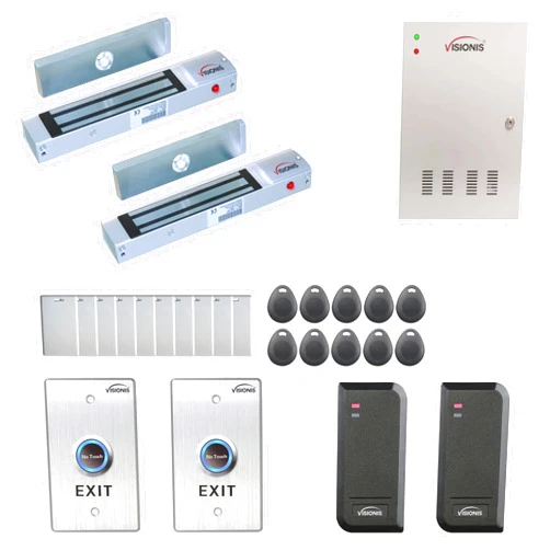 Visionis FPC-6131 Two Doors Door Access Control Out Swing Door 300lbs Mag Lock Time Attendance TCP/IP Wiegand Controller Box, Indoor/Outdoor Card Reader, Software Included, 20,000 Users Kit