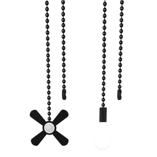 SUR-CIEL 2PCS Ceiling Fan Pull Chains, Fan Pull Chain Extension, Decorative Fan Pulls, Ceiling Fan Pull Chain Extender, Llight Pull Chain with 12 Inches 3mm Diameter Beaded Ball, Black