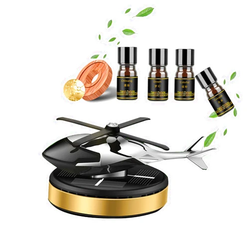 NICEADA Car Air Freshener, Helicopter Solar Energy Rotating, Al Alloy Car Perfume Aromatherapy Diffuser, Car Interior Decoration Accessories with 4 Extra Bottle Essential Oil Refills