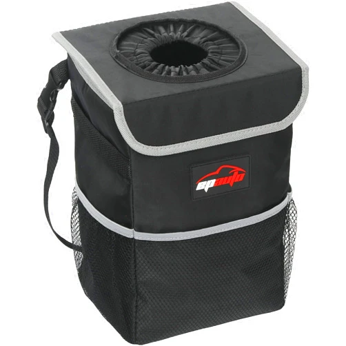 EPAuto Waterproof Car Trash Can with Lid and Storage Pockets, Black
