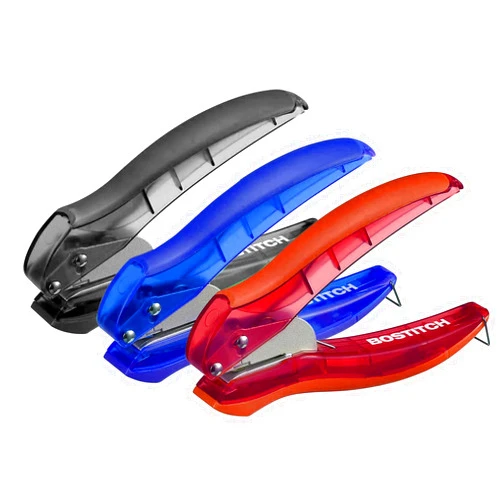 Bostitch EZ Squeeze Hole Punch - 3-Pack, Single Hole Punch 10 Sheet Capacity, Ideal for Kids and Adults, Black, Red and Blue
