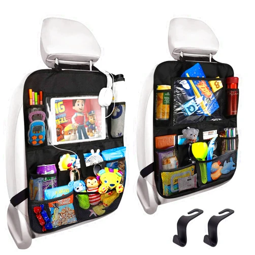 LIHBHOID Car Storage Organizer 2 PCS,Car Backseat Organizer for Kids with 10.5 inch Tablet Holder kick mats back seat protector Cover with 9 Storage Pockets for Snacks Drinks Toys,Road Trip Accessories
