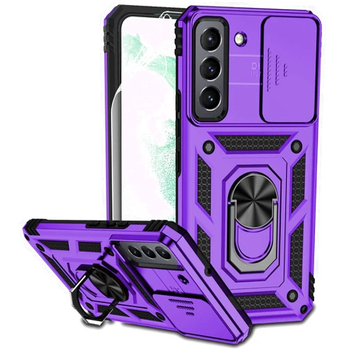 M MAIKEZI Cellular Phone Case for Samsung Galaxy S22 Plus, Purple with Camera Cover, Military-Grade Drop Protection, Magnetic Ring Kickstand