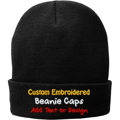 T Customize Custom Embroidered Hat for Men, Women and Kids - Front and Back. Text and Design. Fitted Cap, Beanie, Vintage Style.