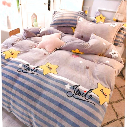 Geekcook Bedding Sets King,Quilt Cover Winter Coral Fleece Four-Piece Flannel Sheet American Double Autumn and Winter Simple 2020 Bedroom-Starlight_1.2m Bed