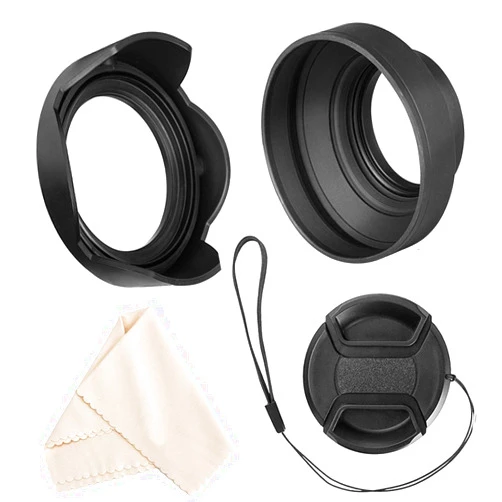 Veatree 72mm Lens Hood Set, Collapsible Rubber Lens Hood with Filter Thread + Reversible Tulip Flower Lens Hood + Center Pinch Lens Cap + Microfiber Lens Cleaning Cloth