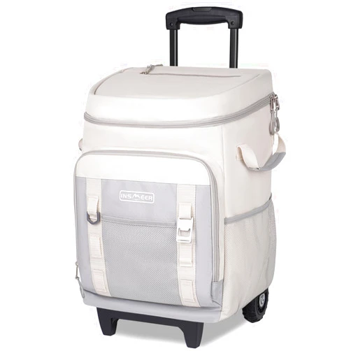 INSMEER Cooler with Wheels and Handle, 80 Cans/50L Rolling Cooler, Portable Soft Sided Cooler with Wheel, 2-in-1 Collapsible Trolley Cart, Large Coolerbag for Grocery Shopping