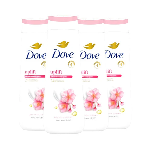 Dove Body Wash 4 Count for 24hr Lotion-Soft Skin Uplift Sakura Blossom and Yuzu Moisturizing Skin Cleanser with No Sulfates No Parabens