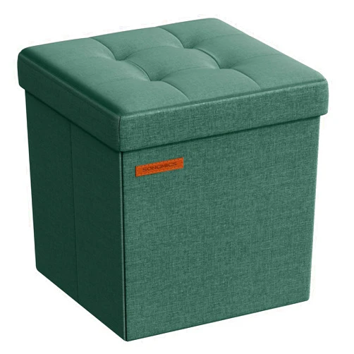 SONGMICS Storage Ottoman, Foldable Small Ottoman Foot Rest, 11.8 Inches Foot Stool, Cube Ottoman with Storage, Load up to 286 lb, for Living Room, Bedroom, Dorm, Retro Green ULSF028C01
