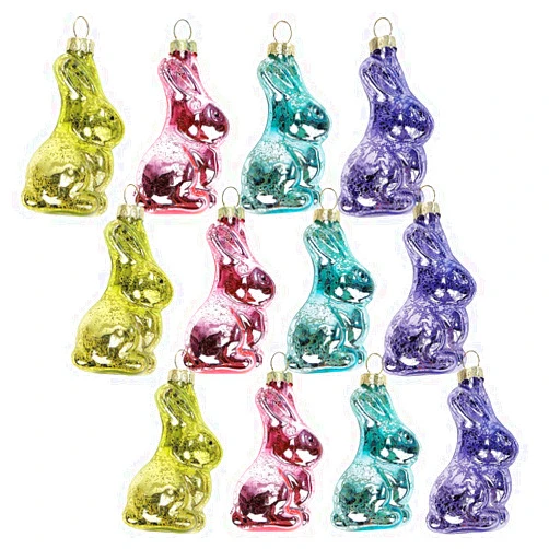 Lillian Vernon Bunny Blown Glass Easter Ornaments - Handcrafted Hanging Tree Decorations, Easter Bunny Holiday & Party Decor, 2.75 in, Assorted, 12-Piece Set