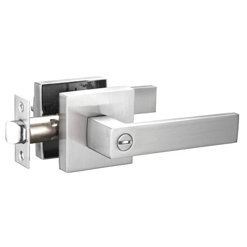 Berlin Modisch Contemporary Square Privacy Lever Door Handle Easy to Open Locking Lever Set [for Bedroom or Bathroom] Reversible for Right & Left Sided Doors Heavy Duty - Satin Nickel Finish