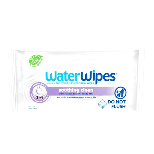 WaterWipes Plastic-Free Soothing Clean 99% Water Based Botanical Baby Wipes, Unscented & Hypoallergenic for Sensitive Skin, 1 Resealable Packs (60 Wipes)