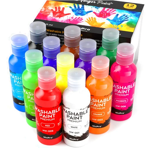 Nicpro 12 Colors Washable Finger Paint Set for Toddlers (2 oz), Non-Toxic & Baby Safe Paint for Hand and Feet, Mess Free Finger Painting Art Supplies for Kids Age 1-3 4 5 6+, Preschool Learning Gifts