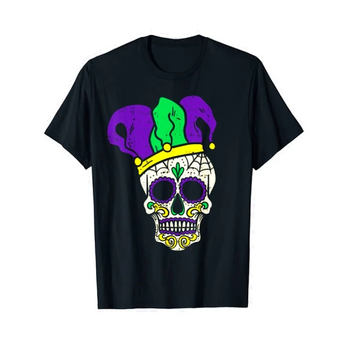 BoredKoalas Funny Mardi Gras Shirts 2021 Costumes Sugar Skull Jester Hat Funny Mardi Gras Carnival Mexican T-Shirt