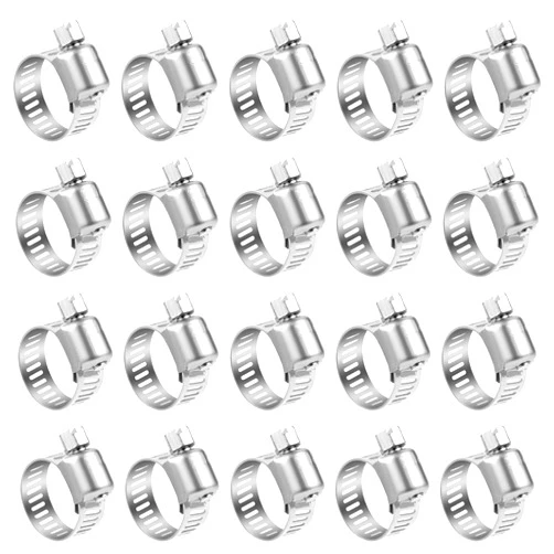 LOKMAN Hose Clamp, 20 Pack Stainless Steel Adjustable 6-12mm Size Range Worm Gear Fuel Line Clamp for Plumbing, Automotive And Mechanical Application