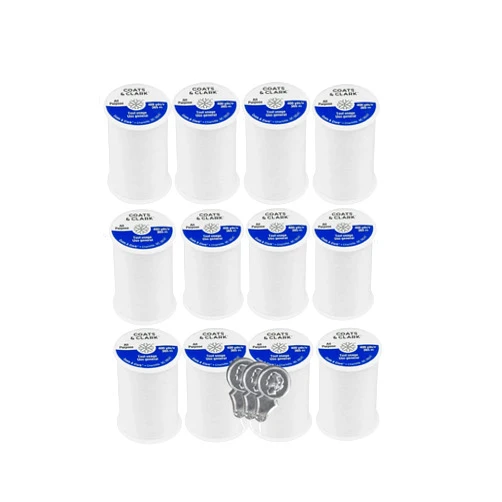 Bella's Crafts Coats & Clark Dual Duty All Purpose Sewing Thread 230A White 400 Yards Each Spool 12 Pack Bundle with Bella's Crafts Needle Threaders (White)