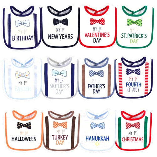 Little Treasure Unisex Baby Cotton Bibs, Holiday Bow Ties, One Size