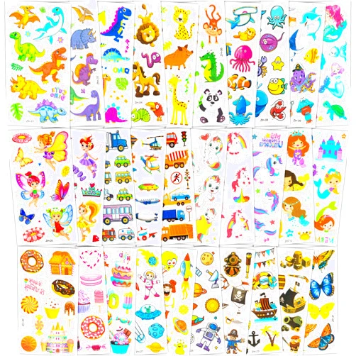 Habett Tattoos for Kids, 300+ Mixed Styles Temporary Tattoos Stickers Set for Girls and Boys, Car Space Dinosaur Animals Fish Butterfly Tattoos Perfect for Kids Birthday Party Supplies Gifts