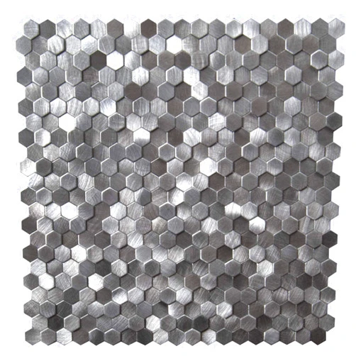 KASARO Kitchen Backsplash Peel and Stick Tiles, Hexagon Penny Metal Mosaic Tiles, 8 Pieces 3D Self Adhesive Wall Tiles Decorative for Living Room, Bathroom, Fireplace, 12”x12”, Gray