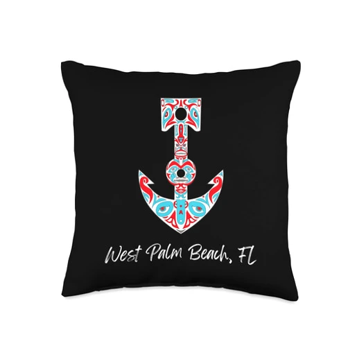 Proud Floridian FL Sailing West Palm-Beach Fishermen Native American Nautical Anchor Throw Pillow, 16x16, Multicolor