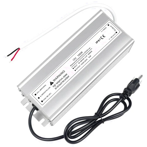DEKIEVALE LED Driver 100 Watts Waterproof IP67 Power Supply Transformer, 90-265V AC to 12V DC Low Voltage Output, Adapter with 3-Prong Plug 3.3 Feet Cable for Outdoor Use, Computer Project