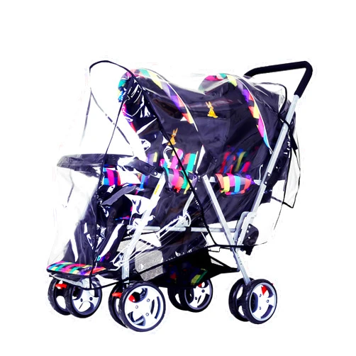 ITODA Twins Baby Pushchair Rain Cover Universal Sit Tandem Stroller Waterproof Rainy Weather Guard Outdoor Double Carriage Wind Dust Snow Protection Breathable Shield Transparent Accessories