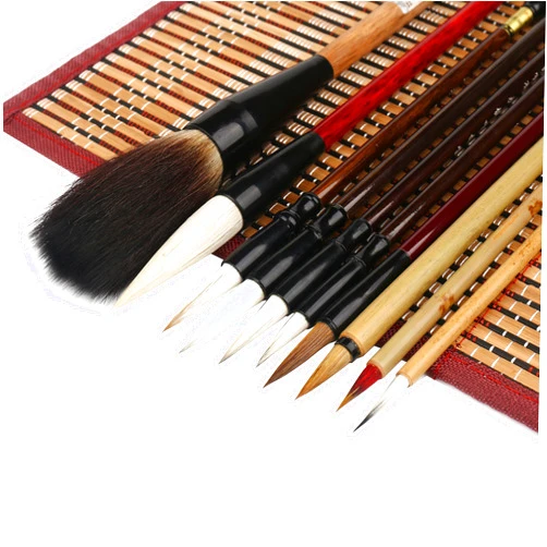 Corciosy Shanlian Hubi Writing Brush Chinese Calligraphy Brush Set Kanji Japanese Sumi Painting Drawing Brushes 10 Piece/Set+Roll-up Bamboo Brush Holder