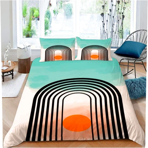 Weiulie Contemporary Rainbow Background Duvet Cover Set, Twin Bedding Sets, Abstract Lines Coverlet Set Decorative Quilted 3 Piece, Ultra-Soft Comforter Cover with 2 Pillowcases 68