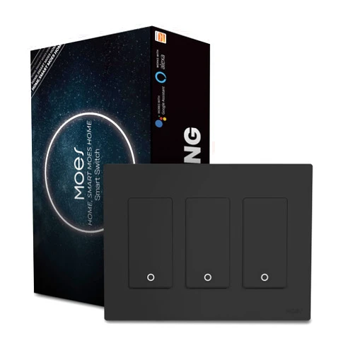 MOES 2nd Generation WiFi Smart Light Switch, 3 Way Smart Wall Switch 2.4GHz WiFi, Neutral Wire Required, Smart Life APP Remote Control, Work with Alexa, No hub Required Black 3 Gang